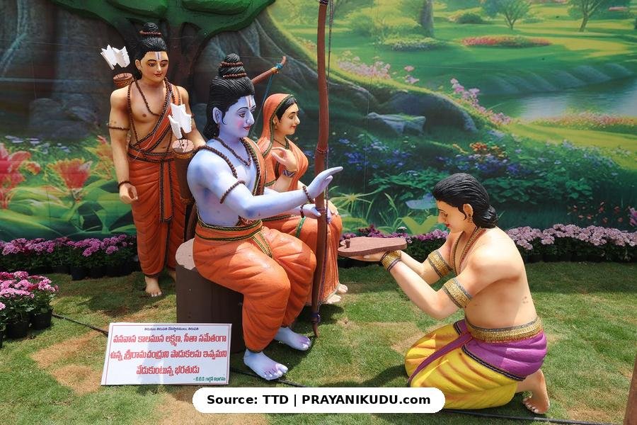 తిరుమల బ్రహ్మోత్సవాలు 2026 - దర్శనం తర్వాత ఎక్కడికి వెళ్లాలి? | Tirumala flower exhibition 2026 4 Bharata receiving padukas from Lord Rama statue at Tirumala Ramayana exhibition